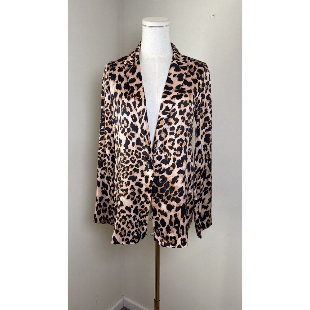 Amanda Uprichard Leopard Print 100% Silk Blazer Jacket Womens S Made USA